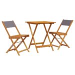 3-Piece Bistro Set Anthracite Fabric Wood Timber Outdoor Patio Furniture