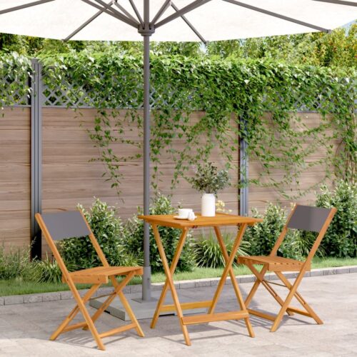 3-Piece Bistro Set Anthracite Fabric Wood Timber Outdoor Patio Furniture - Image 2