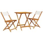 3-Piece Bistro Set Cream White Fabric Wood Timber Outdoor Patio Furniture