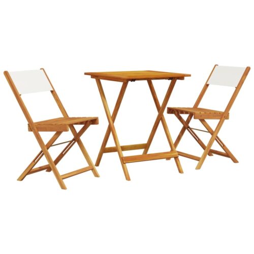 3-Piece Bistro Set Cream White Fabric Wood Timber Outdoor Patio Furniture