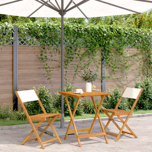 3-Piece Bistro Set Cream White Fabric Wood Timber Outdoor Patio Furniture - Image 2