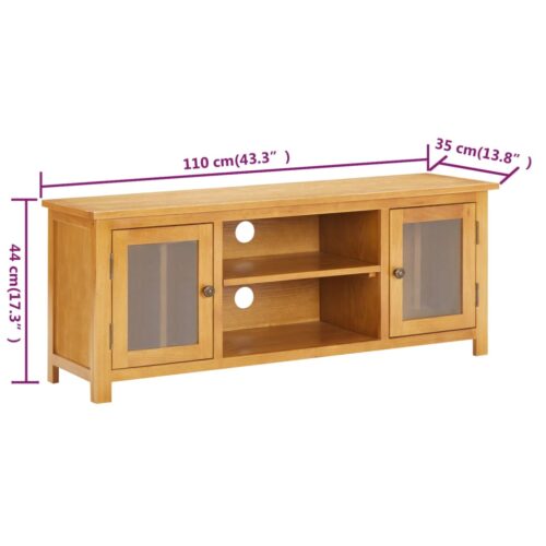 TV Cabinet 110x35x44cm Solid Oak Wood - Image 8