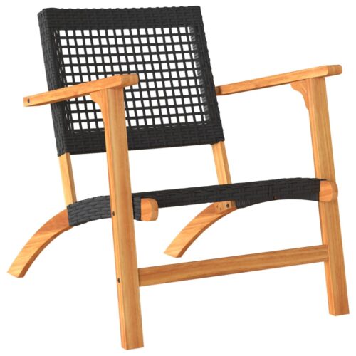 Garden Chairs 2pcs Black Poly Rattan Wicker Outdoor Patio Furniture Acacia Wood - Image 4