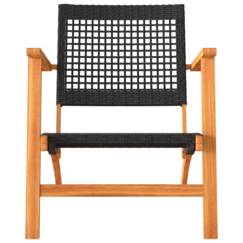 Garden Chairs 2pcs Black Poly Rattan Wicker Outdoor Patio Furniture Acacia Wood - Image 5