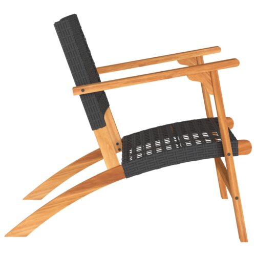 Garden Chairs 2pcs Black Poly Rattan Wicker Outdoor Patio Furniture Acacia Wood - Image 6