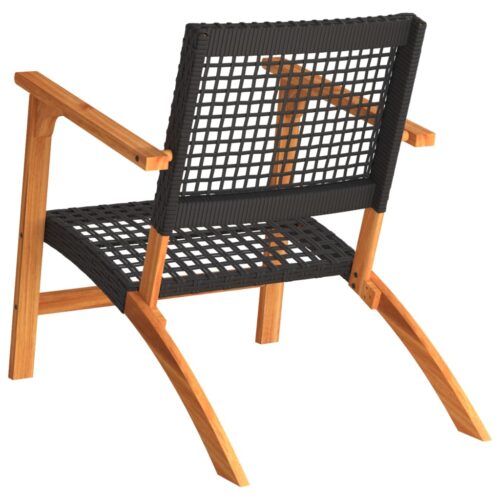 Garden Chairs 2pcs Black Poly Rattan Wicker Outdoor Patio Furniture Acacia Wood - Image 7