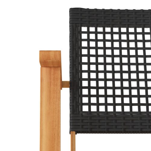 Garden Chairs 2pcs Black Poly Rattan Wicker Outdoor Patio Furniture Acacia Wood - Image 8