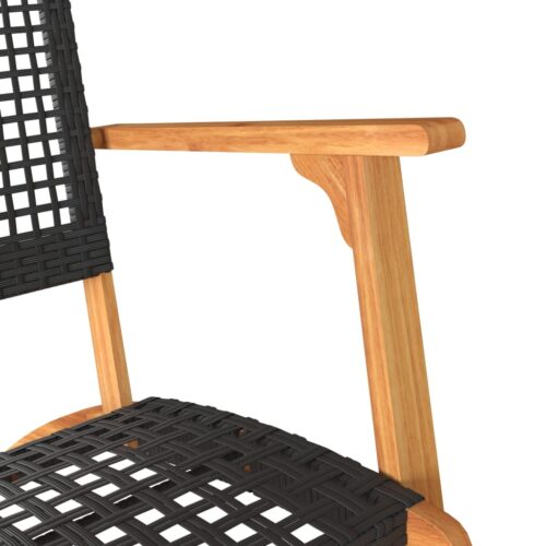 Garden Chairs 2pcs Black Poly Rattan Wicker Outdoor Patio Furniture Acacia Wood - Image 9