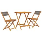 3-Piece Bistro Set Grey Polypropylene Wood Timber Outdoor Patio Furniture