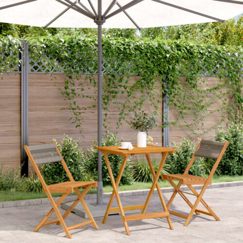 3-Piece Bistro Set Grey Polypropylene Wood Timber Outdoor Patio Furniture - Image 2