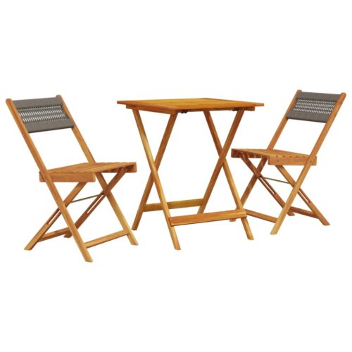3-Piece Bistro Set Grey Polypropylene Wood Timber Outdoor Patio Furniture - Image 13