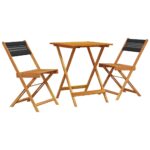 3-Piece Bistro Set Black Polypropylene Wood Timber Outdoor Patio Furniture