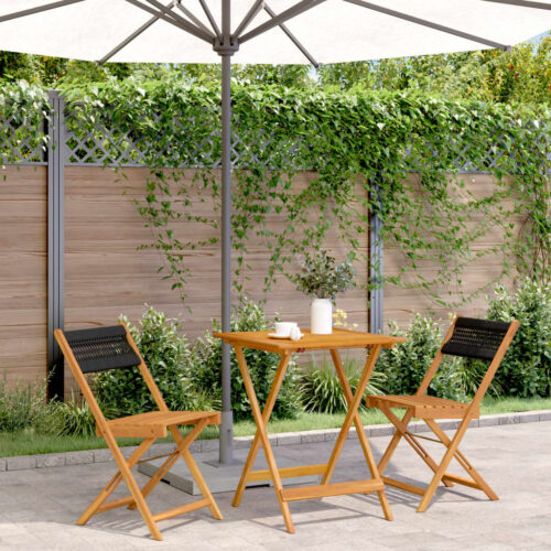 3-Piece Bistro Set Black Polypropylene Wood Timber Outdoor Patio Furniture - Image 2