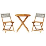 3-Piece Bistro Set Grey Poly Rattan Wicker Outdoor Patio Furniture Wood Timber Outdoor Patio Furniture
