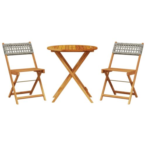 3-Piece Bistro Set Grey Poly Rattan Wicker Outdoor Patio Furniture Wood Timber Outdoor Patio Furniture - Image 13
