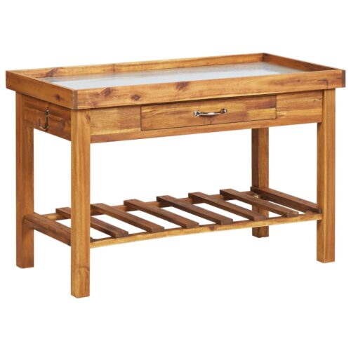Garden Work Bench with Zinc Top Solid Acacia Wood - Image 2