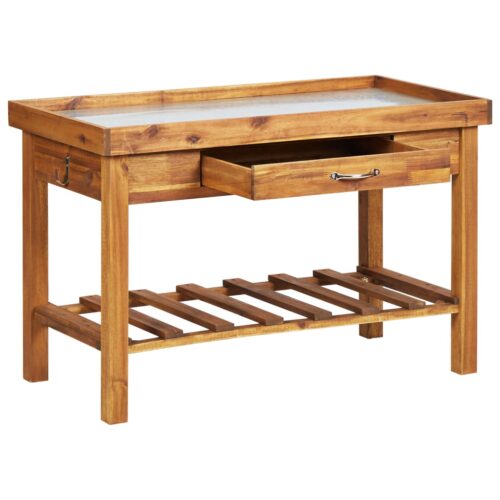 Garden Work Bench with Zinc Top Solid Acacia Wood - Image 3