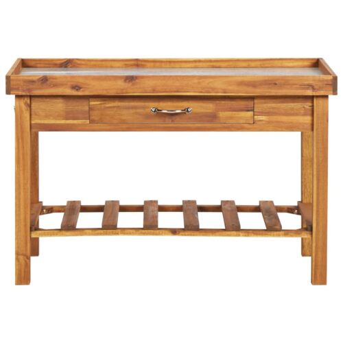Garden Work Bench with Zinc Top Solid Acacia Wood - Image 4
