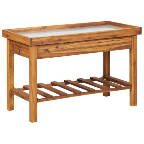 Garden Work Bench with Zinc Top Solid Acacia Wood - Image 8