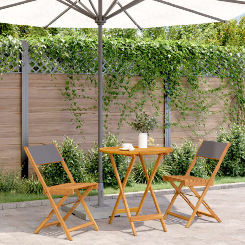 3-Piece Bistro Set Anthracite Fabric Wood Timber Outdoor Patio Furniture - Image 2