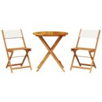 3-Piece Bistro Set Cream White Fabric Wood Timber Outdoor Patio Furniture