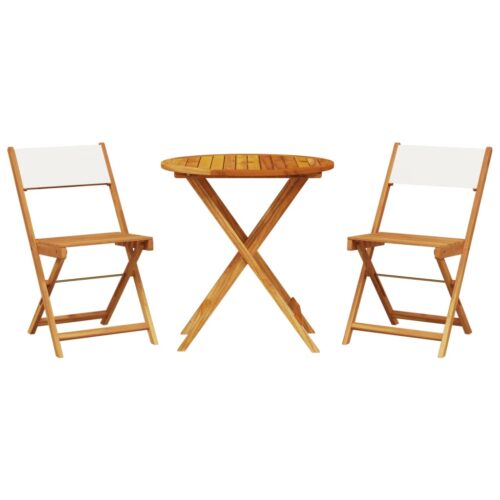 3-Piece Bistro Set Cream White Fabric Wood Timber Outdoor Patio Furniture