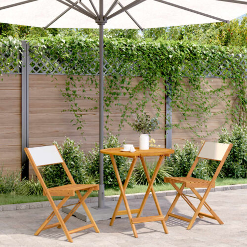 3-Piece Bistro Set Cream White Fabric Wood Timber Outdoor Patio Furniture - Image 2