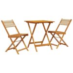 3-Piece Bistro Set Beige Polypropylene Wood Timber Outdoor Patio Furniture