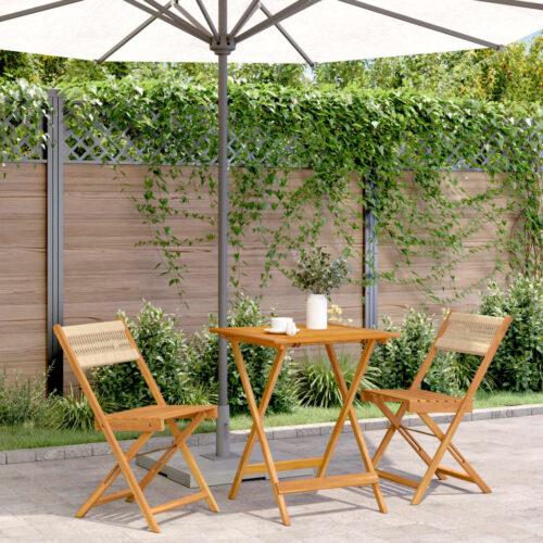 3-Piece Bistro Set Beige Polypropylene Wood Timber Outdoor Patio Furniture - Image 2