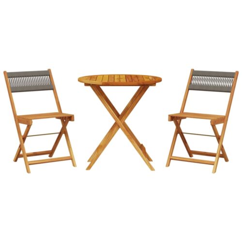 3-Piece Bistro Set Grey Polypropylene Wood Timber Outdoor Patio Furniture