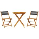 3-Piece Bistro Set Black Polypropylene Wood Timber Outdoor Patio Furniture