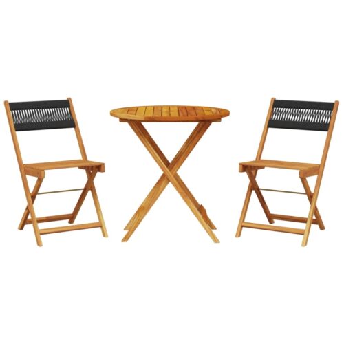 3-Piece Bistro Set Black Polypropylene Wood Timber Outdoor Patio Furniture