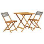 3-Piece Bistro Set Grey Poly Rattan Wicker Outdoor Patio Furniture Wood Timber Outdoor Patio Furniture