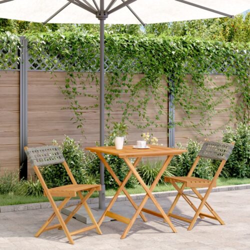 3-Piece Bistro Set Grey Poly Rattan Wicker Outdoor Patio Furniture Wood Timber Outdoor Patio Furniture - Image 2