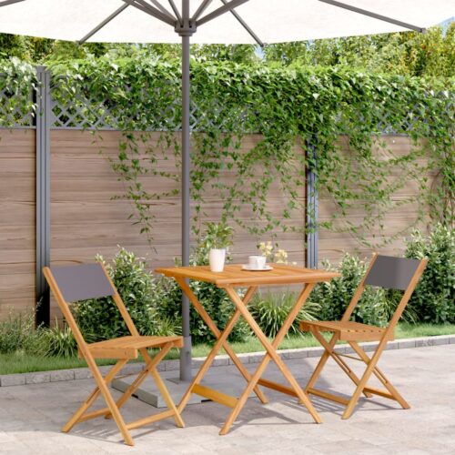3-Piece Bistro Set Anthracite Fabric Wood Timber Outdoor Patio Furniture - Image 2