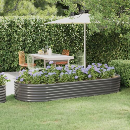 Garden Raised Bed Powder-Coated Steel 249x100x36cm Grey - Image 2