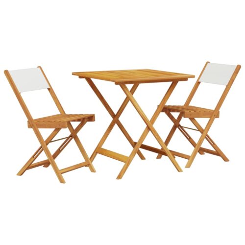 3-Piece Bistro Set Cream White Fabric Wood Timber Outdoor Patio Furniture