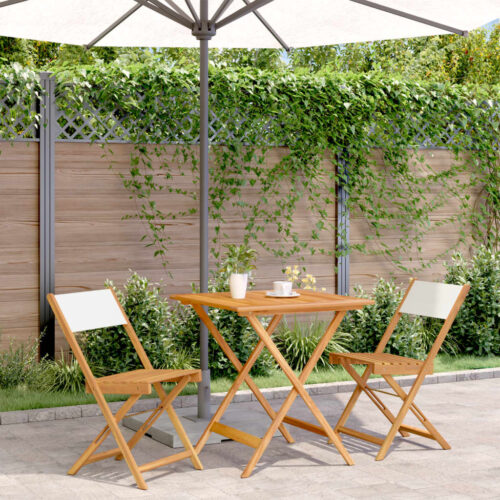 3-Piece Bistro Set Cream White Fabric Wood Timber Outdoor Patio Furniture - Image 2
