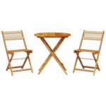 3-Piece Bistro Set Beige Polypropylene Wood Timber Outdoor Patio Furniture