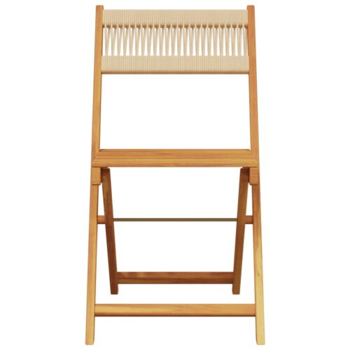 3-Piece Bistro Set Beige Polypropylene Wood Timber Outdoor Patio Furniture - Image 4