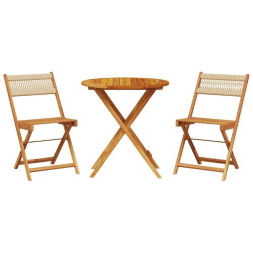 3-Piece Bistro Set Beige Polypropylene Wood Timber Outdoor Patio Furniture - Image 13
