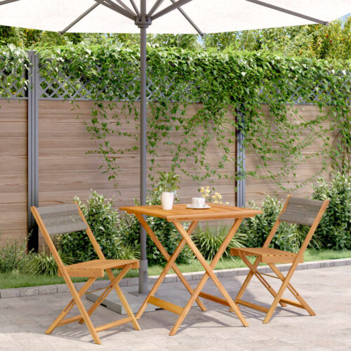 3-Piece Bistro Set Grey Polypropylene Wood Timber Outdoor Patio Furniture - Image 2