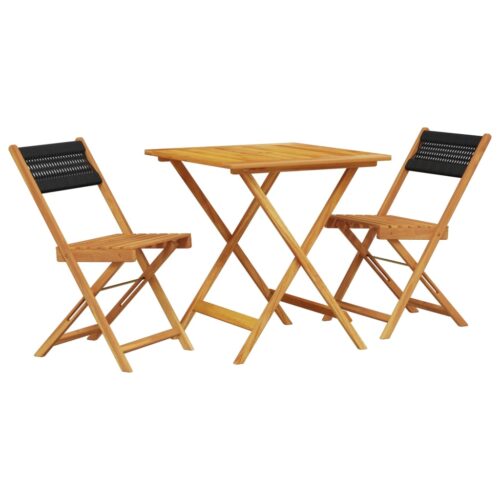 3-Piece Bistro Set Black Polypropylene Wood Timber Outdoor Patio Furniture