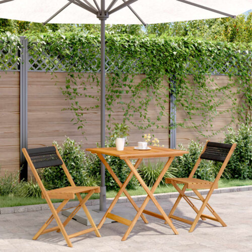 3-Piece Bistro Set Black Polypropylene Wood Timber Outdoor Patio Furniture - Image 2