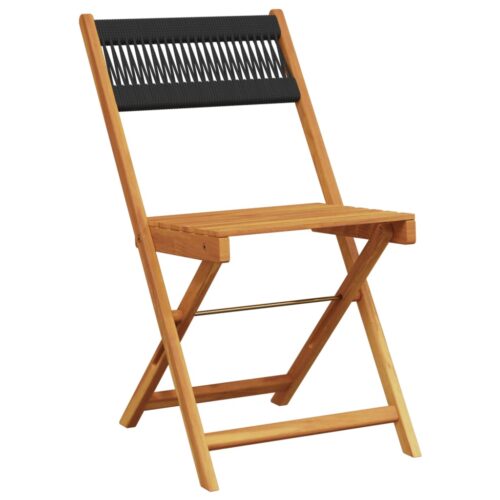 3-Piece Bistro Set Black Polypropylene Wood Timber Outdoor Patio Furniture - Image 5