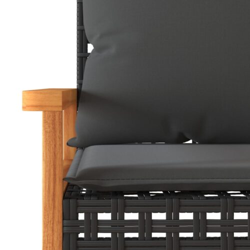 3-Piece Bistro Set with Cushions Black Poly Rattan Wicker Outdoor Patio Furniture Acacia Wood - Image 8