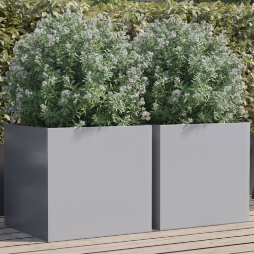 Planters 2pcs Silver 49x47x46cm Galvanised Steel - Image 2