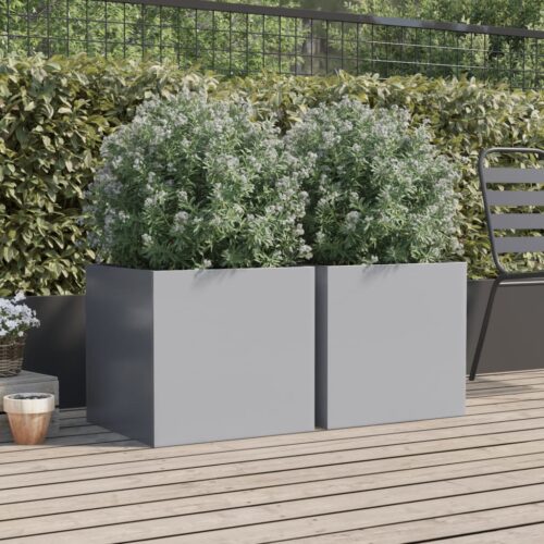 Planters 2pcs Silver 49x47x46cm Galvanised Steel - Image 3