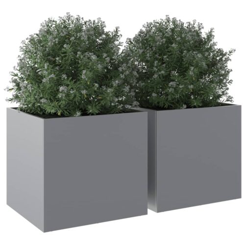 Planters 2pcs Silver 49x47x46cm Galvanised Steel - Image 4