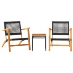 3-Piece Bistro Set Black Poly Rattan Wicker Outdoor Patio Furniture Wood Timber Outdoor Patio Furniture Acacia